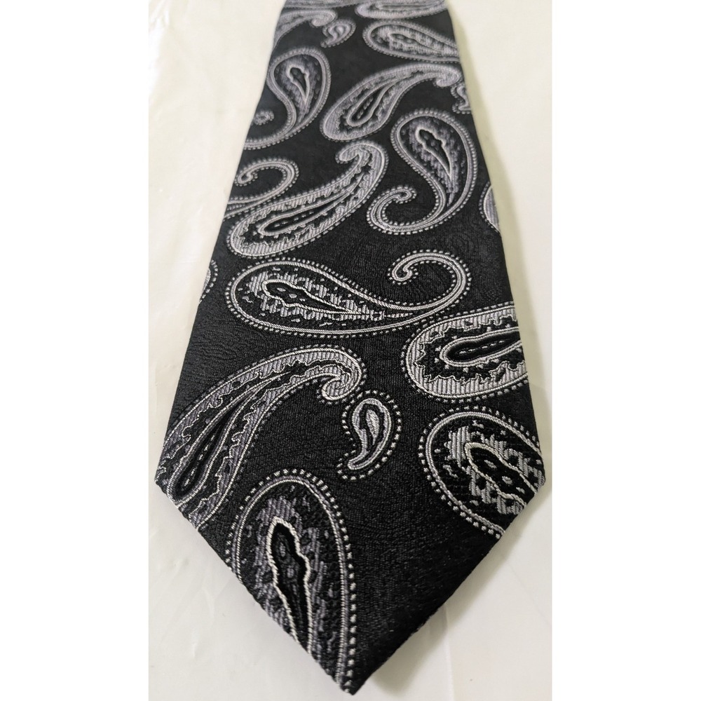 New 1812 Society Black w/Silver Paisley Hand Made Luxury Silk Tie 58 x 3.5